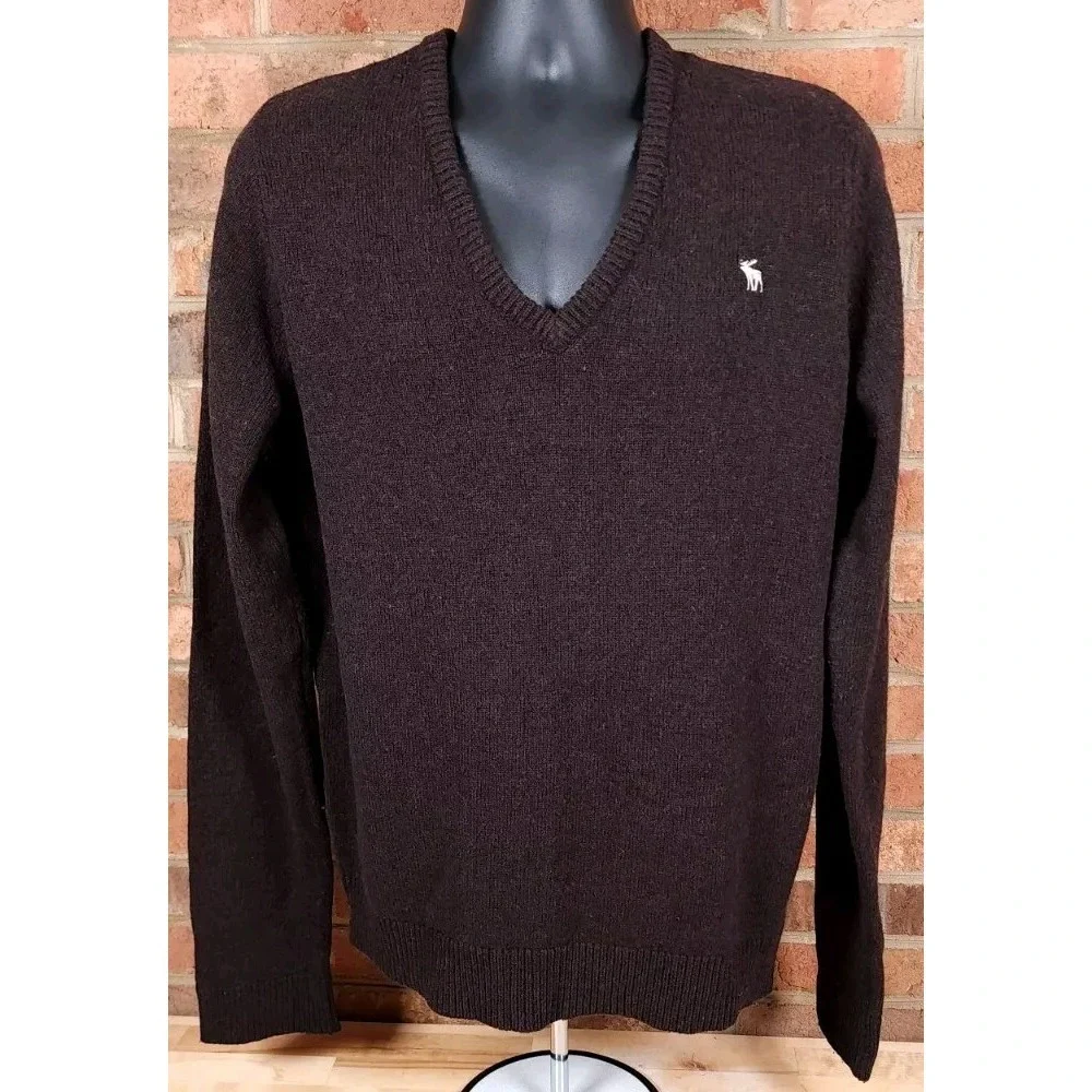 Abercrombie &‎ Fitch Sweater Brown Lambswool Size Large V Neck Long Sleeve